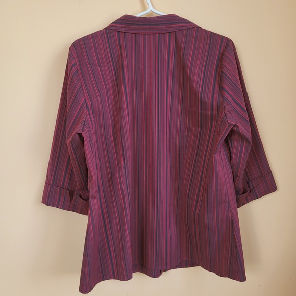 Addition Elle Burgundy Vertical Striped Button Down Blouse Size 14 - Picture 3 of 11